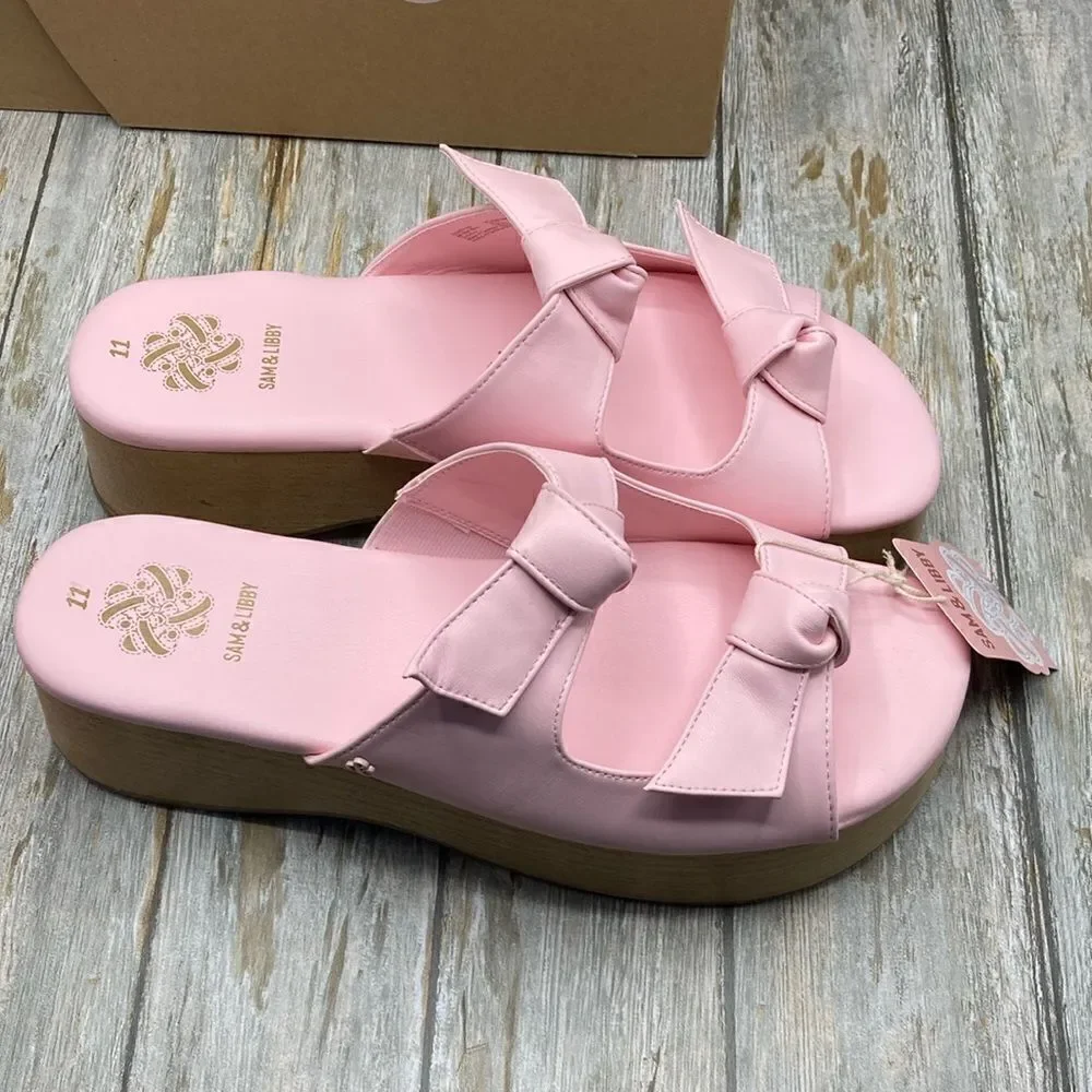 Sam & Libby Pink Platform Double Bow Tie Comfy Dress Sandals Shoes Size 11